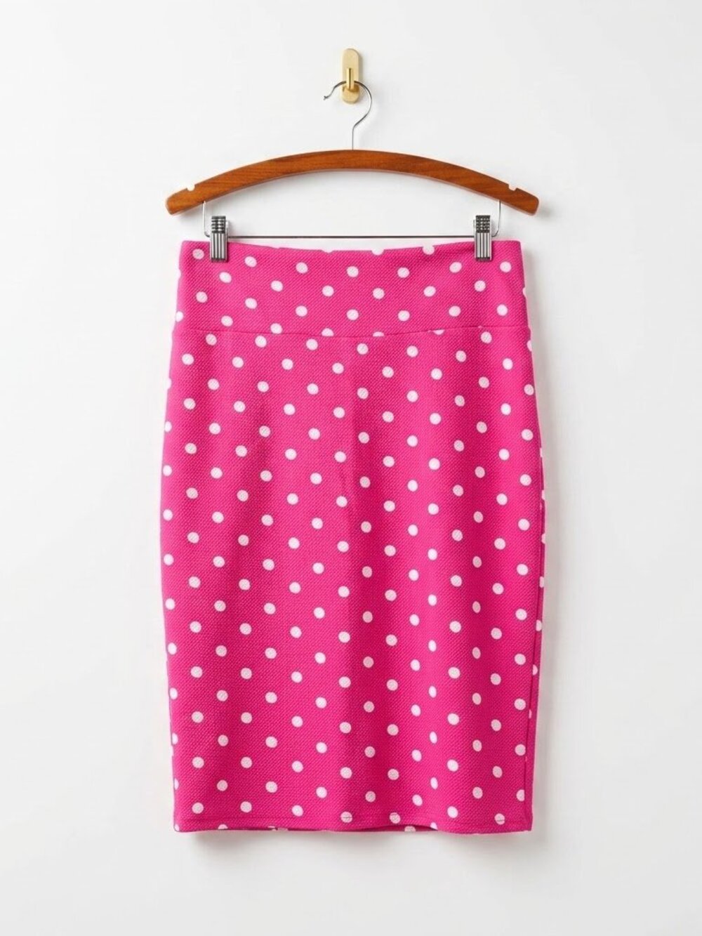 Polka Dot High Waist Pencil Skirt XL Hot Pink White Stretch Textured Bodycon